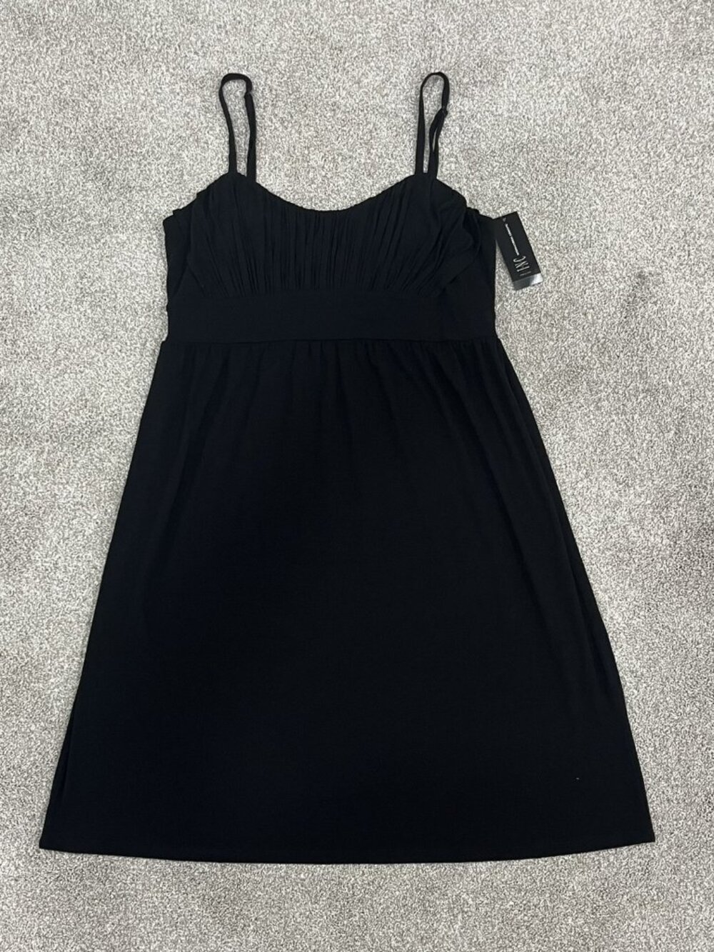 INC Black Ruched Empire Waist Sundress NWT Large Minimal Summer Dress